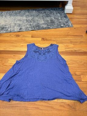 Free People Royal Blue Lace-Yoke Swing Tank